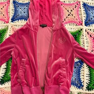 True Religion Fuchsia Velour Cropped Hoodie and Pants